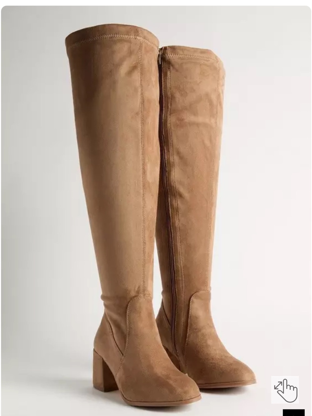 Over-the-Knee Block Heel Boots in Camel Suede